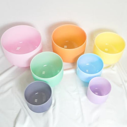 Hye-eun 432hz Crystal Singing Bowl Set of 7pcs Light Color Frosted Quartz Chakra Sound Bowl with 2 Pcs Carry Case Bag for Cleansing Stress Relief- Spiritual Mindfulness - color: 6-12 Inch 432hz Light Color 7pcs