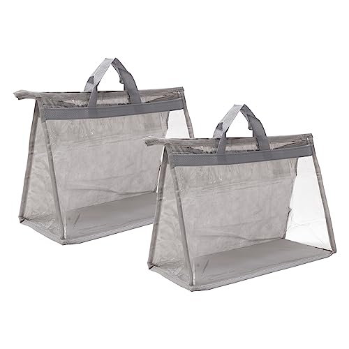 PATIKIL Handbag Dust Bags, 2 Pack Clear Purse Storage Organizer L Size PVC Dustproof Handbag Cover Transparent Purse Protector, Light Gray - color: Light Gray, size: L