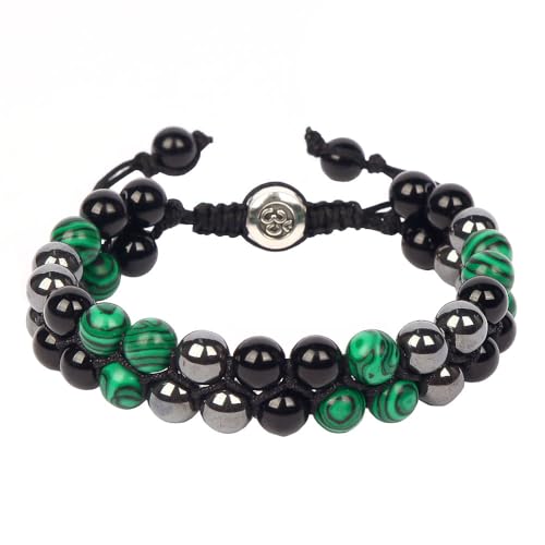 Triple Protection Bracelet - for Protect & Balance - Energy Crystal Handmade Bracelets for Men Women - color: Green