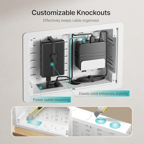 9" in-Wall Media Box, Recessed Outlet Wall Box, Structured Media Enclosure for One Connect & Network Switches, Works with Fire TV Stick & Samsung -Friendly Cable Management Kit