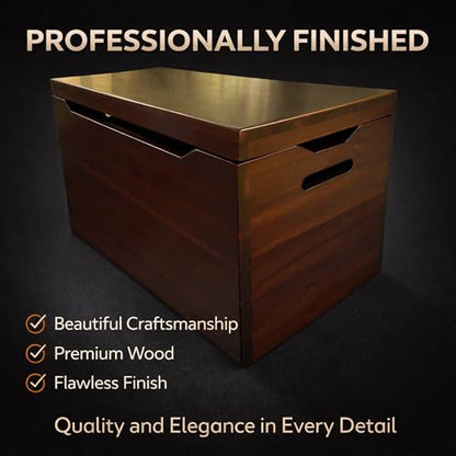 Fully Assembled, Solid Wood Storage Chest with Lid & Handles, Wooden Box, Organizer, Storage, Birthday, Gift, Blankets, Clothes, Keepsakes, Anti-Slam Hinges, 30” Professional Mahogany Finish
