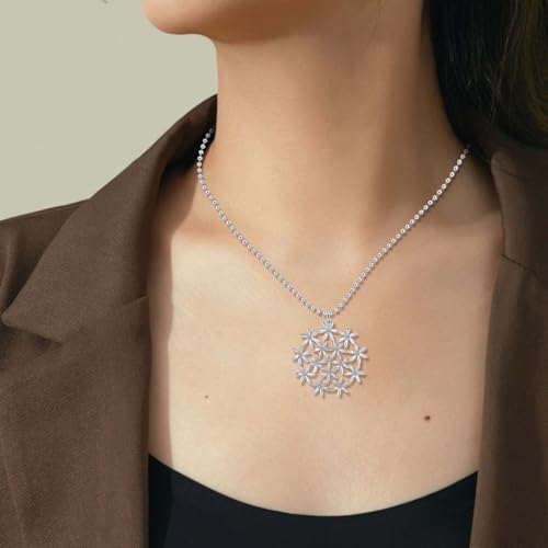 Flower of Life Necklace: 18K Gold Plated Sacred Geometry Buddhist Chakra Mandala with Diamond Pendant Necklaces Yoga Spiritual Amulet Jewelry Meditation Gift for Women Men - color: silver-1