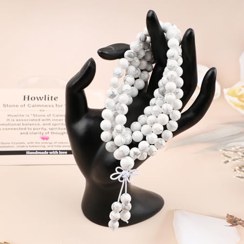AD Beads 6mm 8mm 108 Prayer Mala Jasper Elastic Bracelet - Handmade Yoga Meditation Healing Power Energy Gifts for Unisex Adult. - color: Howlite(Calmness)