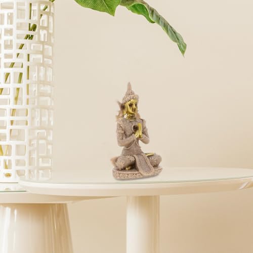 VICASKY Hand Carved Sandstone Buddha Figurine Resin Statue Small Meditation Sculpture Home Décor Accent for Zen Garden and Spiritual Decoration