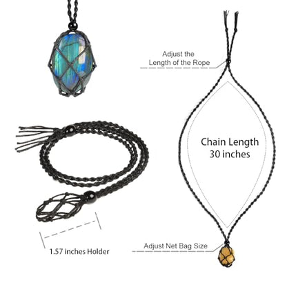 Natural unprocessed crystal raw stone hand woven rope adjustable necklace pendant for both men and women - color: A-Labradorite