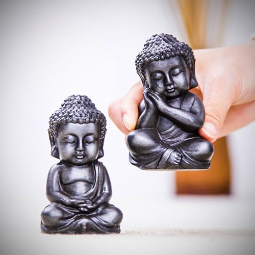 Mini Meditation Buddha Ornament, Solid Cast Iron Figurine, Outdoor Garden Decor Sculpture, Feng Shui Artwork for Home Living Room (Silvery,1)