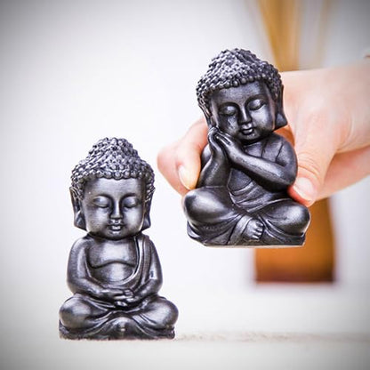 Mini Meditation Buddha Ornament, Solid Cast Iron Figurine, Outdoor Garden Decor Sculpture, Feng Shui Artwork for Home Living Room (Silvery,1)