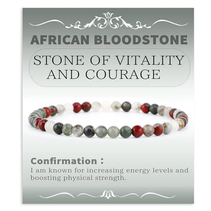 Bymitel Handmade Reiki Gemstone Stretch Bracelet, 4/6/8mm Natural Beauty & Spiritual Essence, Crystal Healing for Unisex Adults - color: African Bloodstone（ Stone of Vitality and Courage ）, size: 4mm