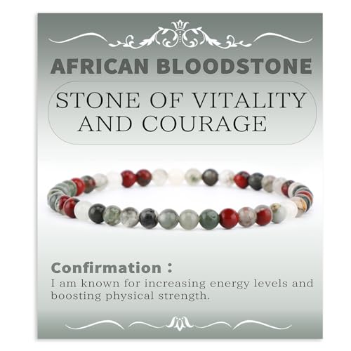 Bymitel Handmade Reiki Gemstone Stretch Bracelet, 4/6/8mm Natural Beauty & Spiritual Essence, Crystal Healing for Unisex Adults - color: African Bloodstone（ Stone of Vitality and Courage ）, size: 4mm