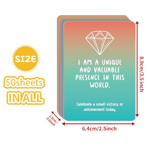 Mindfulness Cards, 50-Piece Cards, Paper Motivational Card with Gradient Design for Self-Reflection, Personal Growth, Team Motivation, Teens, Adults