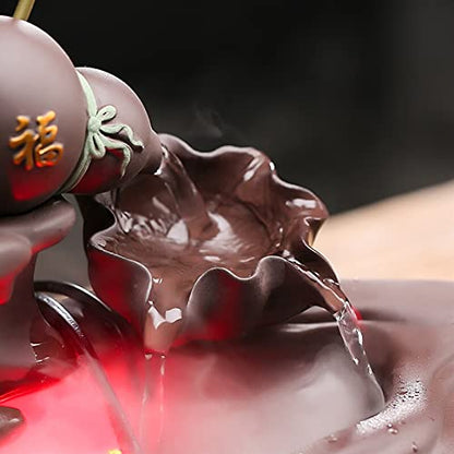 Zen Chinese Style Flowing Water Ornaments Tabletop Fountain Purple Clay Little Monk Waterfall Incense Holders Home Decor Gift Decorations