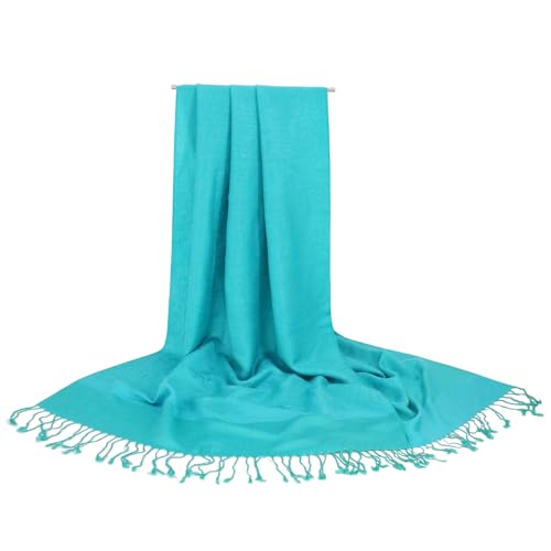 Silky Paisley Pashmina Shawl Scarf-Women's Soft Double-side Jacquard Pashminas Wrap for Evening Dress Travel Shawl - color: A-aqua