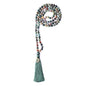 COAI OM Charm Hand Knotted Tassel 108 Mala Beads Necklace - color: Faceted India Agate, size: 8mm