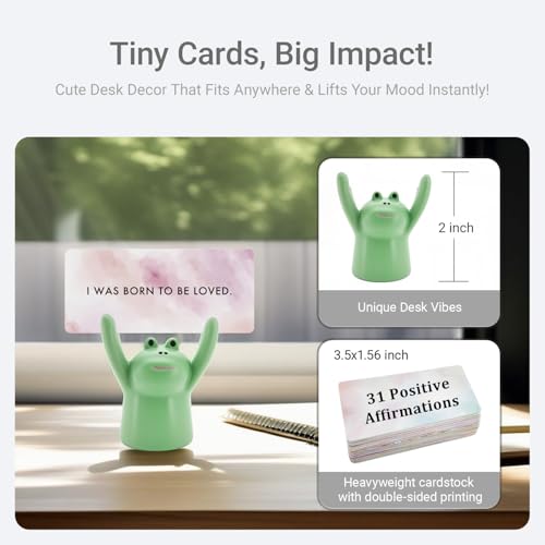 Affirmation Cards for Women with Frog Holder, 31 Positive Affirmations Cards, Self Care Desk Decor, Yoga Mindfulness Cards, Cute Frog Gift, Office Bedroom Inspiration