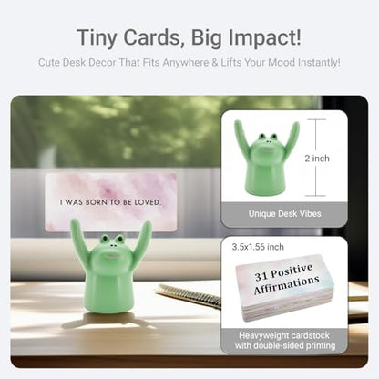 Affirmation Cards for Women with Frog Holder, 31 Positive Affirmations Cards, Self Care Desk Decor, Yoga Mindfulness Cards, Cute Frog Gift, Office Bedroom Inspiration