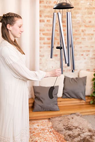 Moon Meditation Chimes for Relaxing Sound Healing, 2-YEAR WARRANTY - color: Silver, size: Large, style: Set