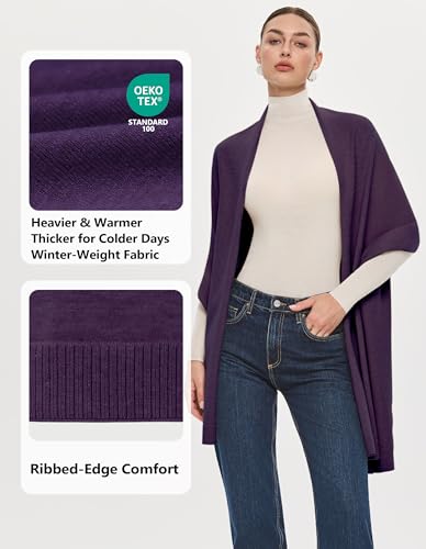 PULI Women's Pashmina Shawl Wraps for Evening Dress Large Scarf Blanket Long Wedding Bridal Winter Warm Shoulder Wrap - color: Purple