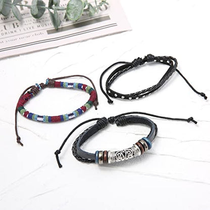 HZMAN Wrap Bracelets Men Women, Hemp Cords Wood Beads Ethnic Tribal Bracelets, Leather Wristbands - style: Ethnic Tribal