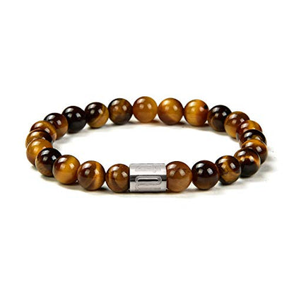 Morchic 8mm Genuine Gemstone Stretch Bracelet for Women Men Unisex, Natural Energy Crystal Stone Beads, Classic Simple Design Cuff Birthday Gift 7.5 Inch - color: Tiger Eye
