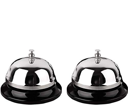 HeeYaa Call Bell 2 Packs 3.3 Inch Diameter with Metal Anti-Rust Construction, Desk Bell for Hotels, Schools, Restaurants, Reception Areas, Hospitals, Warehouses(Silver)