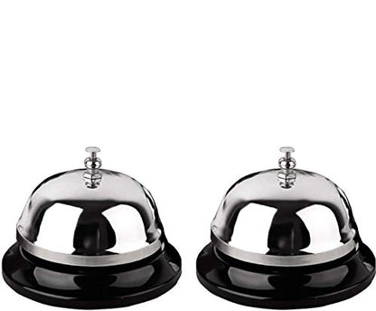 HeeYaa Call Bell 2 Packs 3.3 Inch Diameter with Metal Anti-Rust Construction, Desk Bell for Hotels, Schools, Restaurants, Reception Areas, Hospitals, Warehouses(Silver)