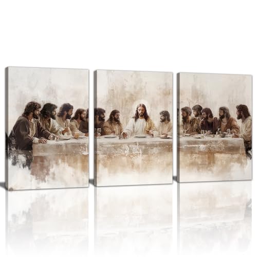 WENGTIAO 3Pcs Christian Wall Art Prints Jesus Last Supper Canvas Painting Poster Religious Scripture Pictures Bible Renaissance Easter Artwork For Dining Room Living Room Church 16x24 inch - color: Jesus Last Supper, size: 16"x24"x3Pcs