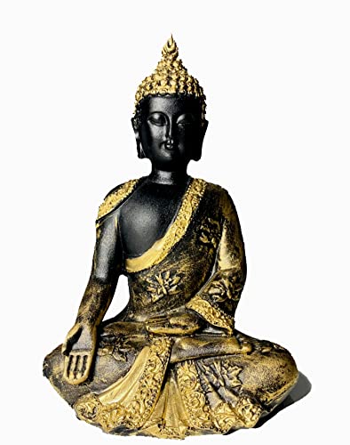 INDIAN CRAFT CASTLE Rustic Buddha Statue Japanese Style Zen Garden Sculpture Figurine Meditating Sitting Dhyana Mudra Lotus Pose Yoga Altar Peace Harmony Home Decor 8 inch Metallic - color: Metallic