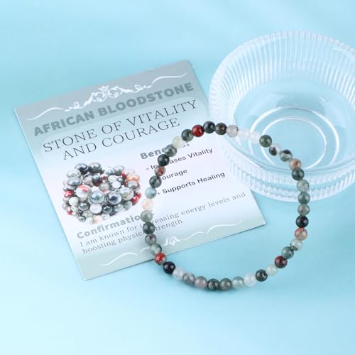 Bymitel Handmade Reiki Gemstone Stretch Bracelet, 4/6/8mm Natural Beauty & Spiritual Essence, Crystal Healing for Unisex Adults - color: African Bloodstone（ Stone of Vitality and Courage ）, size: 4mm