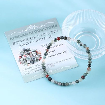 Bymitel Handmade Reiki Gemstone Stretch Bracelet, 4/6/8mm Natural Beauty & Spiritual Essence, Crystal Healing for Unisex Adults - color: African Bloodstone（ Stone of Vitality and Courage ）, size: 4mm