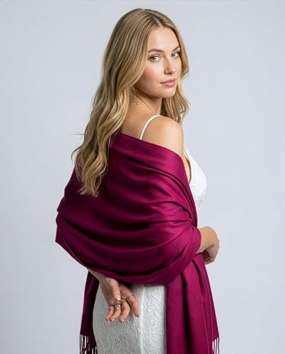 Achillea Lightweight Pashmina Scarf for Women – Soft Silky Shawl Wrap for Evening Dresses, Bridesmaids & Everyday Wear - color: Wine