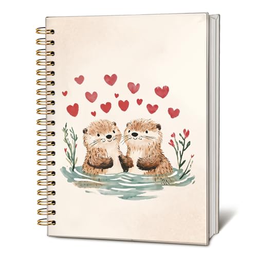 Cute Otter Couple Notebook Journal for Kids, Sea Otter Gifts Notebooks for Women, Animal Lovers Gifts Journal, Watercolor Cute Animal Hardcover Spiral Notebook 5.5x8.3 Inch - color: 01-vintage Otter