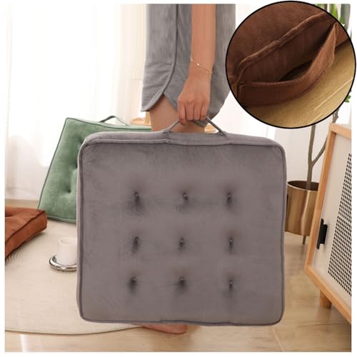 Square Meditation Floor Pillows with Handle, Seat Cushions for Adults, Thicken Crystal Velvet Seat Cushion with Pearl Cotton Filling for Yoga Living Room Balcony Outdoor Tatami(@2,40cm/16in)