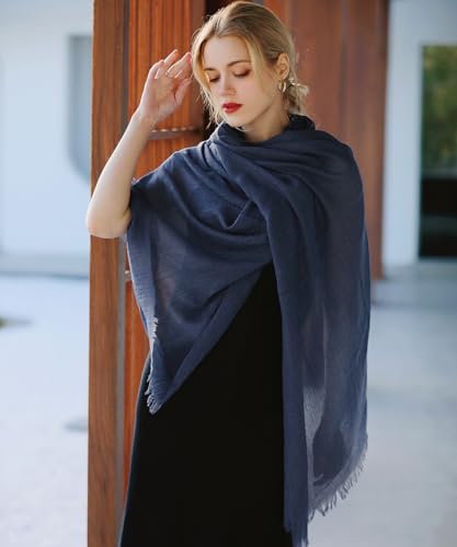 Harewom Lightweight Gauze Linen Feeling Shawl Wraps for Women Beach Summer Scarf for Evening Wedding Dresses - color: Shawl Wraps - Navy Blue