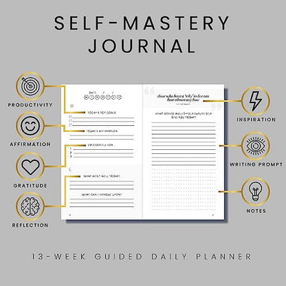 Self-Mastery Journal for Men - Daily Productivity Journal for Happiness, Gratitude Journal, Mindfulness, Self Care & Reflection – Goal Journal, Guided Journal for Men & Women – Inspirational Journal - color: Gray