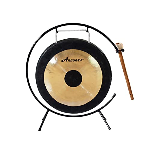 Arborea Mini Chau Gong with Mallet and Stand Hand-hammered Table Therapy and Healing Home or Office Meditation gong (10" Chau Gong) - size: 10" Chau Gong