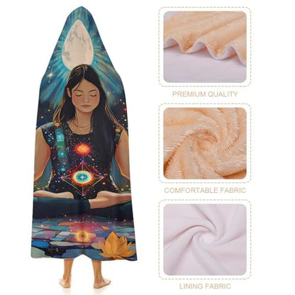 Seven Chakra Yoga Meditation Wearable Blanket Warm Cozy Throw Blanket Oversized Hooded Cape for Men Women - size: 60"x80"