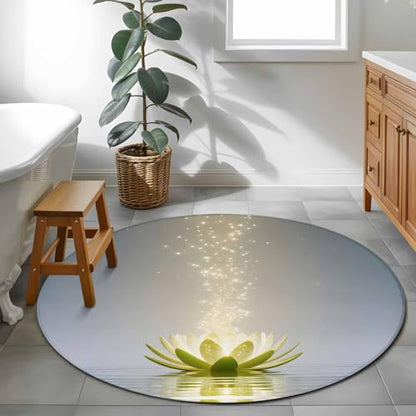 Round Area Rug 4ft, Zen Meditation Lotus Floral Washable Non-Slip Circle Rugs for Bedroom Living Room Kitchen, Green Floral Modern Art Soft Non Shedding Circle Carpet for Dining Room Dorm - size: 4' (Round)