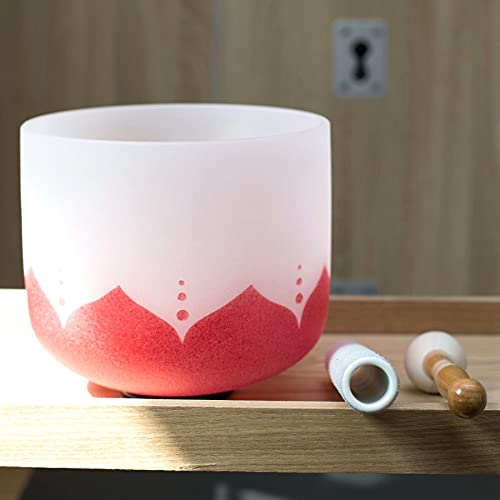 Leize Lotus Design Quartz Crystal Singing Bowl C Note Root Chakra White 8" with Heavy Duty Carrying Case Suede Striker - color: lotus design, size: 8" C Note