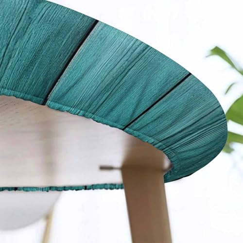 Plank Round Table Cloth Rustic Antique Teal Blue Aged Wooden Elastic Edged Table Cover Fade and Stain Resistant Table Cloths Easy to Clean Fits Tables 40-44" Diameter - color: Plank