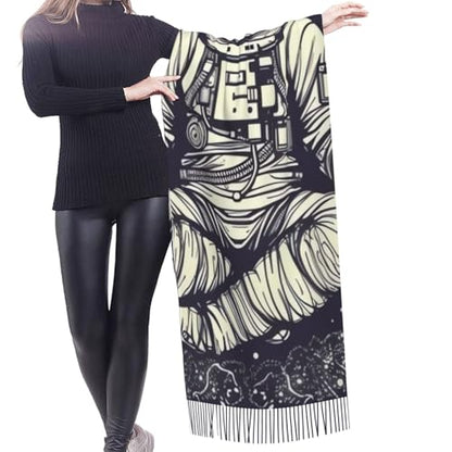 Astronaut Sitting in Yoga Chakra Scarf for Women Warm Soft Scarves Fashion Fringed Shawl Casual Tassel Blanket Scarf - color: Astronaut Sitting in Yoga Chakra