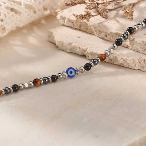Triple Threat Protection Bracelet for Women,Evil Eye Natural Healing Crystal Beaded Bracelet for Protection - style: Evil Eye Bracelet
