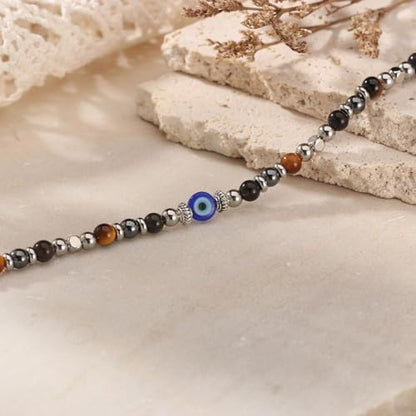 Triple Threat Protection Bracelet for Women,Evil Eye Natural Healing Crystal Beaded Bracelet for Protection - style: Evil Eye Bracelet