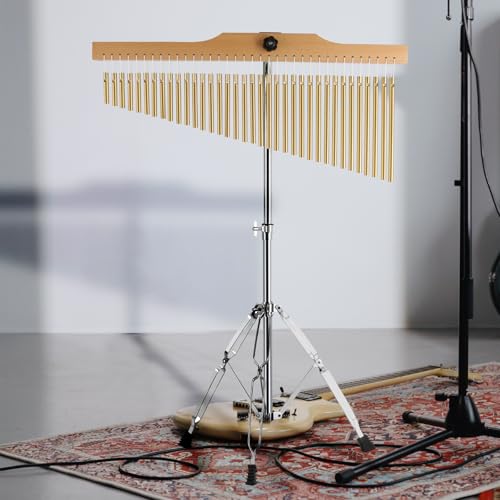 EASTROCK 36 Note Chimes Musical Instruments Percussion Instrument Single-row Chime Bar Chimes Percussion Height-Adjustable Stand Gold - color: 36note Gold