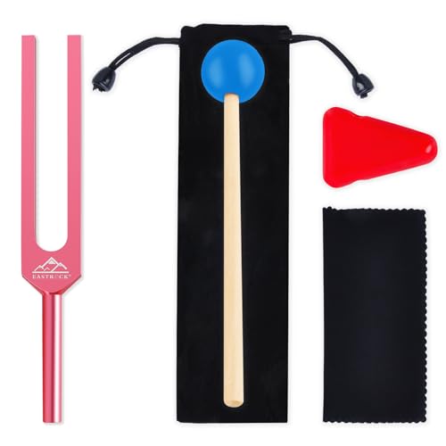 EASTROCK 528 Hz Tuning Fork Sound Therapy Instruments Meditation and Relaxation Instrumtnes with Silicone Hammer and Soft Bag (528 HZ-PINK) - size: 528HZ-PINK