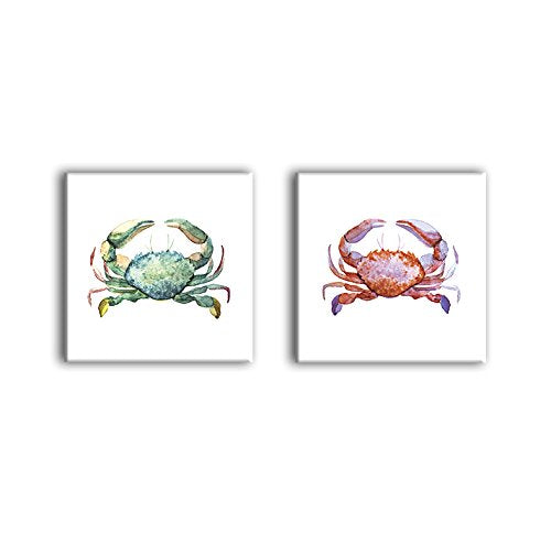 wall26 - 2 Panel Square Canvas Wall Art - Watercolor Painting Style Crabs in Red and Green - Giclee Print Gallery Wrap Modern Home Art Ready to Hang - 12"x12" x 2 Panels - color: Crabs in Red and Green, size: 12" x 12" x 2 panels
