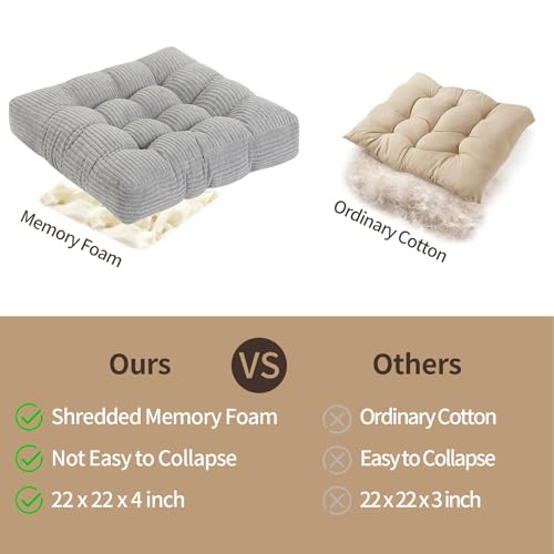 LOVMOC 22 inches Meditation Pillow, Square Large Floor Cushions for Adults, Thick Corduroy Floor Pillows for Sitting, Yoga, Living Room, Sofa, Tatami, LightGrey