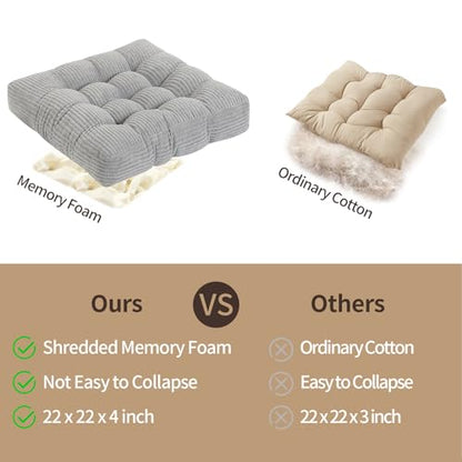 LOVMOC 22 inches Meditation Pillow, Square Large Floor Cushions for Adults, Thick Corduroy Floor Pillows for Sitting, Yoga, Living Room, Sofa, Tatami, LightGrey