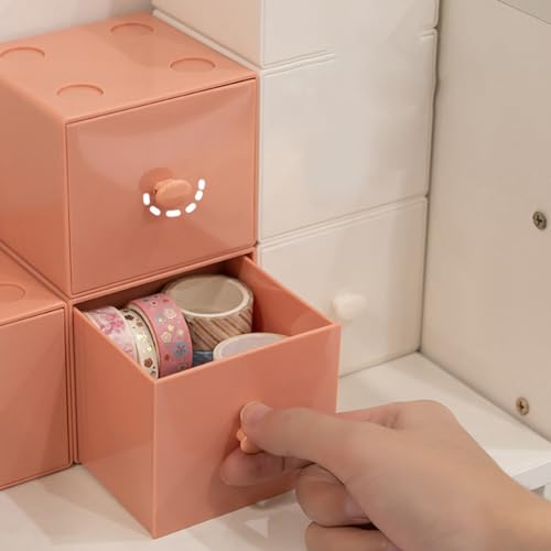 Stackable Desktop Organizer with Drawer, Storage Box for School Supplies, Desk Accessory, PS Building Blocks