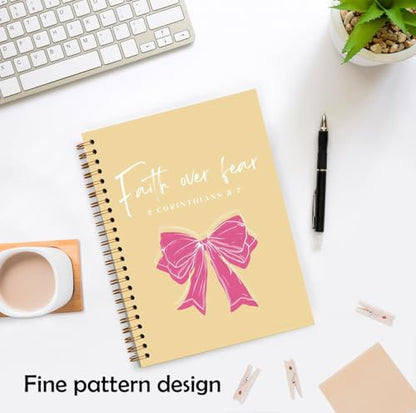 XUNLURY Faith over Fear Coquette Pink Bow Christian Notebook, Inspirational Christian Journal Gifts for Women, Preppy Prayer Journal, Bible Study Hardcover Spiral Notebooks, 5.5x8.3 Inch - color: Color_E