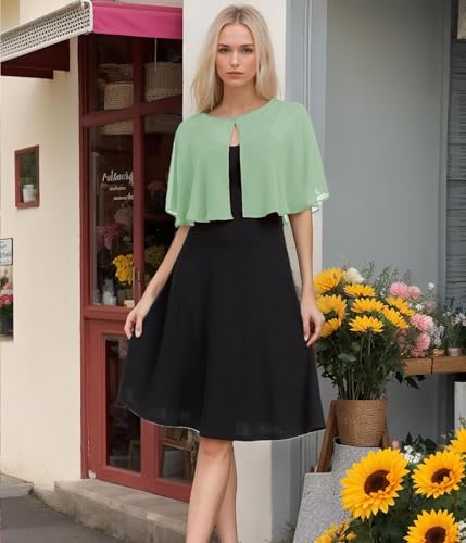 TONGFANTFL Women's Soft Chiffon Capelets Shawls and Wraps for Evening Wedding Cape Bole Cover Up - color: Dusty Sage